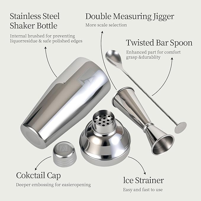 24oz Cocktail Shaker Set with 1 oz 2oz Jigger - Monogramm Initials Martini Shaker Set - 304 Stainless Steel Bar Shaker for Margarita,Mojito-Personalized Gift for Friend,Husband-K