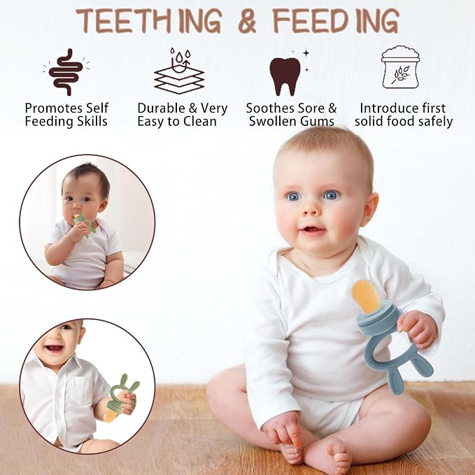 Baby Breastmilk Popsicle Molds & Baby Fruit Feeder (3 Pack), Baby Food Freezer Tray Storage Containers, Silicone Teething Pacifier Feeder and Teether for Babies,Baby Feeder - Green