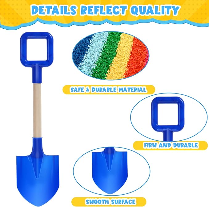 Honoson 12 Pack 16 Long Beach Spades Sand Shovels Toys Gardening Tools Sets Sandbox Sturdy Scoop Durable Wood Handle ABS Plastic Spade for Garden Sand Snow Backyard Summer Favors (Bright Color)