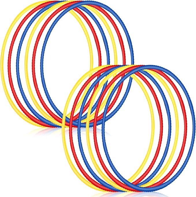 Sratte 12 Pcs Hoop for Detachable Adjustable Hoop Colored Exercise Ring Plastic Circle for Gymnastics Equipment Require Self Assembly (28 Inch,Red,Blue,Yellow)