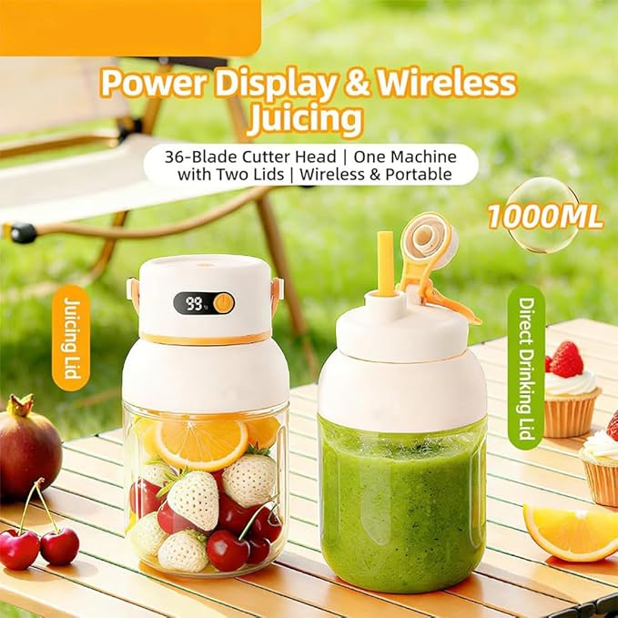 Portable Electric Juicer Cup with Zero Cord Hassle, USB-C Rechargeable Electric Blender with 18000 RPM Motor, Portable Wireless Juicer Cup for Home, Gym, Office and Outdoor (1000ml 2pcs)
