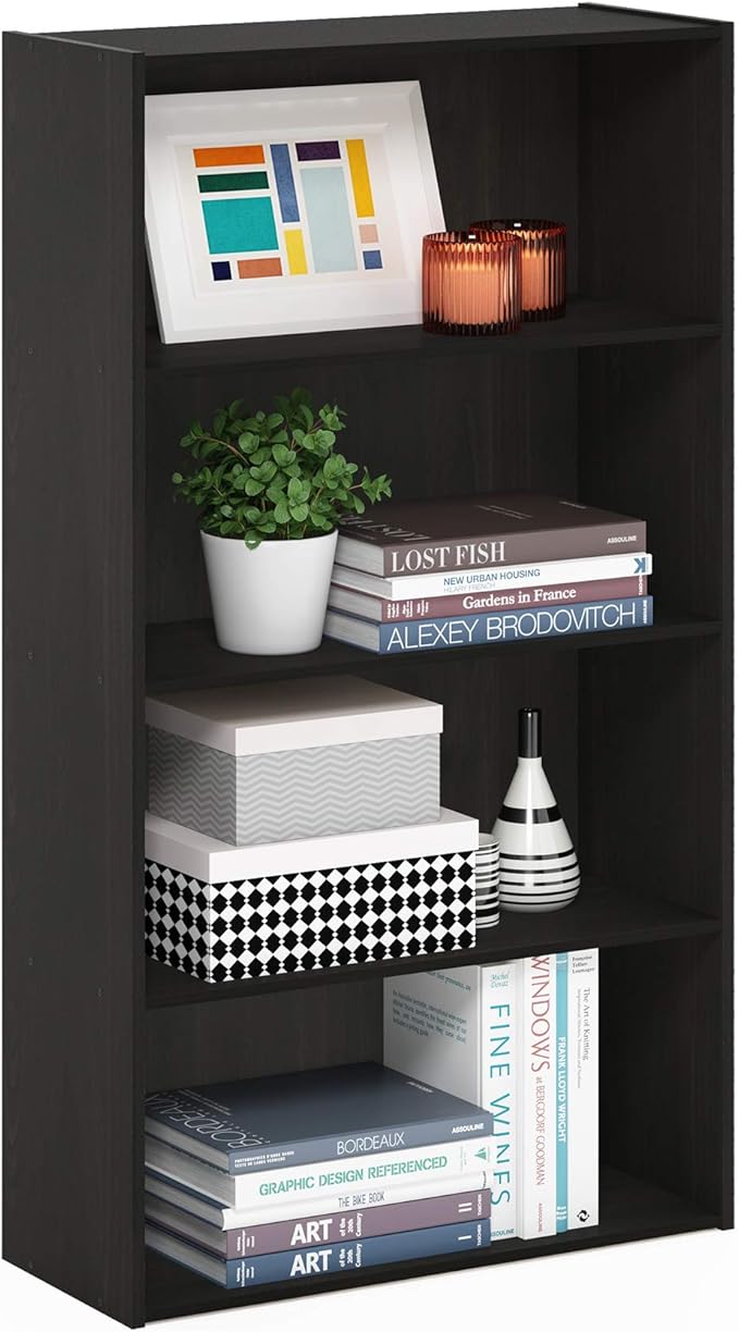 Furinno Pasir 4-Tier Bookcase / Bookshelf / Storage Shelves, Espresso