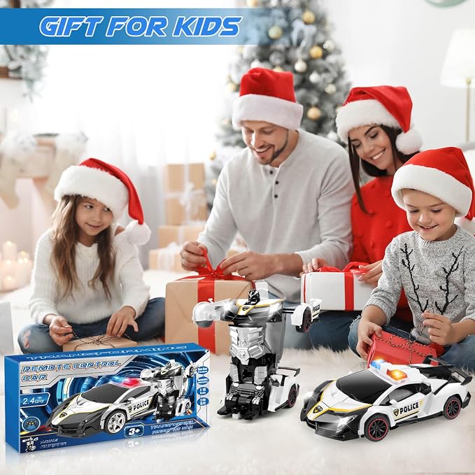 YOTOY Remote Control Car Toy for Kids 4 5 6 7 8, Transform Police RC Cars Toy, Robot Car, Birthday Gift for Kids Toys Age 4 5 6 Years Old Boys and Girls