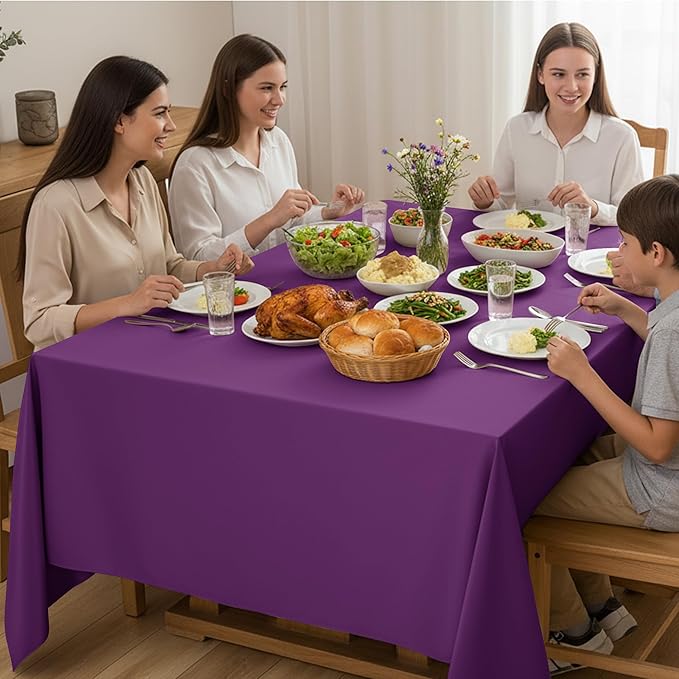6-Pack Purple Tablecloths for Rectangle Tables, 90 x 132 Inches, Stain-Resistant Polyester Fabric for 8 Foot Tables - Washable Table Covers for Weddings, Banquets, Birthday Parties, Events