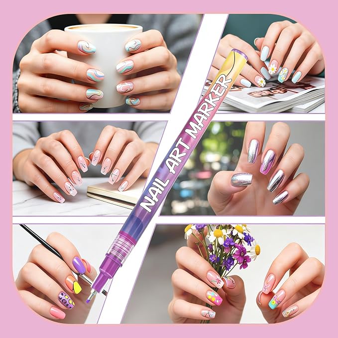 YOUKOYI Nail Art Pens, 12 Colors Precision Tip Nail Art Markers Set Easy to Use for Beginners, Vibrant Quick-Dry Paint for DIY Nail Design & Detailed Drawing - Professional Manicure Tools Kit