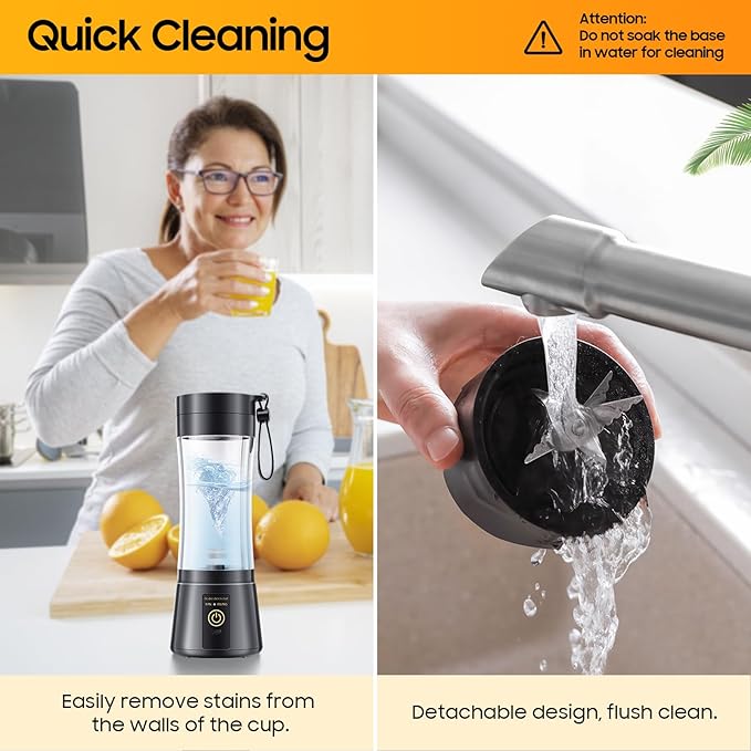 Portable Blender for Smoothies & Shakes - Cordless Personal Size Blender with 6 Blades, 380Ml Juice Cup, Lightweight & Rechargeable, Freshly Squeezed for Picnic/Sports/Office