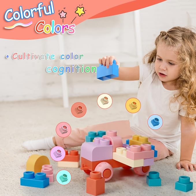 78 Pcs Top STEM Soft Building Block Sets for Kids Aged 18 months to 6 years.Mega Blocks for Baby.Large Construction Stacking Block Toys for Toddler to Improve Imagination、Creativity、Hands-on Ability