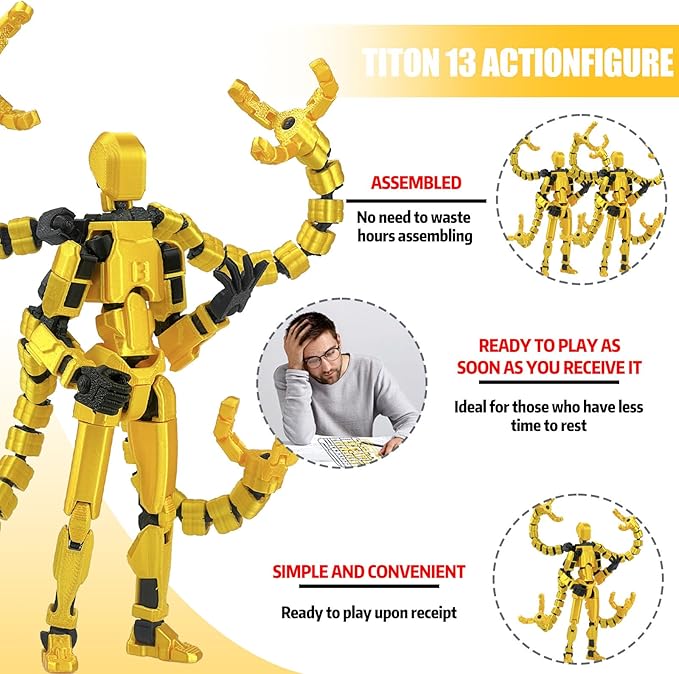 T13 Already Assembled Action Figure Accessories,T13 Multi-Jointed Movable,for Collectors Desktop Decorations t-13 Movability 3D Printed Toys (Yellow, 5.5inch)