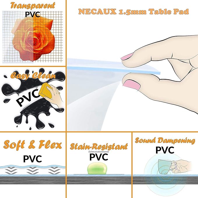 NECAUX Custom 46 x 67 Inch Frosted Table Cover Protector, 1.5mm Thick Plastic Waterproof Heavy Duty Desk Pad Mat Non-Slip Tablecloth Protector for Dining and Conference Tables