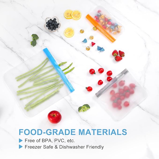 Lerine 18 Pack Reusable Sandwich Bags Dishwasher Safe, BPA Free Food Storag Bags, Extra Thick Leakproof Reusable Quart Freezer Bags for Cereal, Lunch, Vegetables, Fruits (Gray, 18Sandwich)