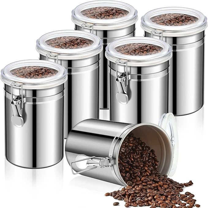 Lallisa 9 Pcs Stainless Steel Canisters 62 oz Stainless Steel Containers with Lids Food Storage Container with Airtight Clamp Lid Coffee Containers for Tea Sugar Coffee Flour Kitchen Counters