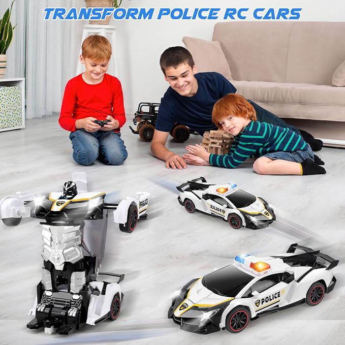 YOTOY Remote Control Car Toy for Kids 4 5 6 7 8, Transform Police RC Cars Toy, Robot Car, Birthday Gift for Kids Toys Age 4 5 6 Years Old Boys and Girls