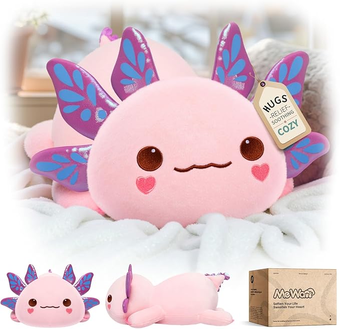 Mewaii Cute Axolotl Plush Pillow, Kawaii Plushies Pink Axolotl Stuffed Animals, Squishy Plushies, Cuddle Plush Pillow for Kids & Girls (13 Inch)