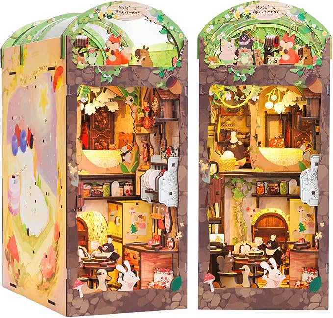 CUTEBEE Book Nook Kit, DIY Booknook Miniature House Tiny House 3D Wooden Puzzle Dollhouse Kit for Adults and Teens, Bookshelf Insert Decor, DIY Craft Gift Model Build