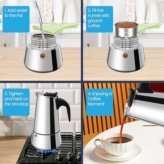 12 Cup Moka Pot Stainless Steel 600ml Italian Espresso Coffee Maker Stovetop CoffeeMakers Mocha Pot Percolator for Induction Stove Classic Cafe Makers Portable for Easy Brewing Tummy