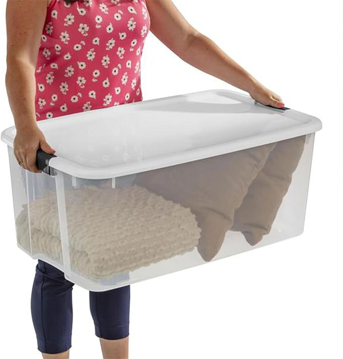Sterilite 16-Pack Ultra Latching Box, Storage Bins with Lids, Clear Plastic, 116 Quart - Heavy-Duty Organizing Containers for Closet, Bathroom, and Office