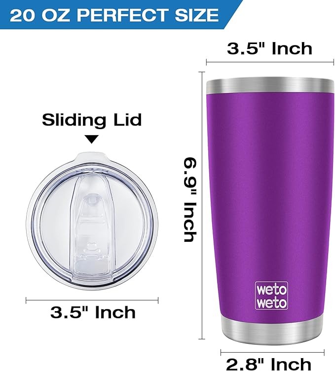 WETOWETO 20oz Insulated Stainless Steel Tumbler, Double Wall Vacuum Leak-proof Travel Coffee Mug, Powder Coated Water Cup (Purple, 1 Pack)