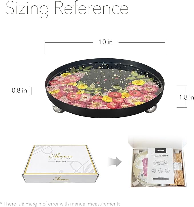 Auraeve All-in-One Resin Tray Craft Kit for Adults, Black-Basic, 9.8" | 55Pcs Real Flowers, 10OZ Epoxy Resin, Metal Tray, Gift for Craft Lovers, Trinket Organizer, Décor
