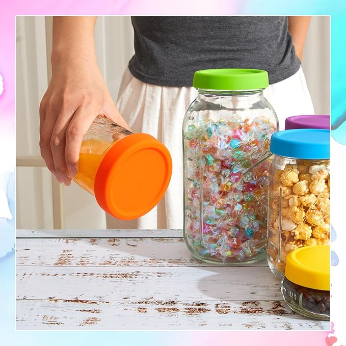 Teenyyou 6 Pcs Silicone Wide Mouth Lids Mason Jar Lids Thickened Leak Proof Lid for 86 mm All Wide Mouth Mason Jars, Reusable Large Canning Jar Caps Housewarming Gift (Classic)