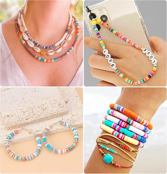 Dowsabel 15000 Pcs Clay Beads Bracelet Making Kit, 4 Boxes 72 Colors Friendship Clay Beads Bracelet Kit with Charms Kit for Jewelry Making, DIY Arts and Crafts Gifts for Kids and Adults