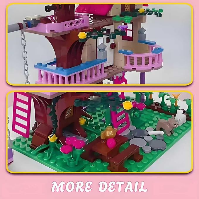 CSNRHG Dream Tree House Friends Building Set, Tree House Building Set Acrylic Protective Cover, Friendship Tree House with Swing Animals Flowers, 504 Pieces