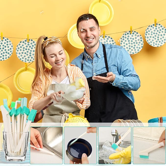 Nuenen 16 Pcs Small Household Cleaning Brushes - Deep Detail Crevice Cleaner Brush Set, Corner Space Keyboard Bottle Tile