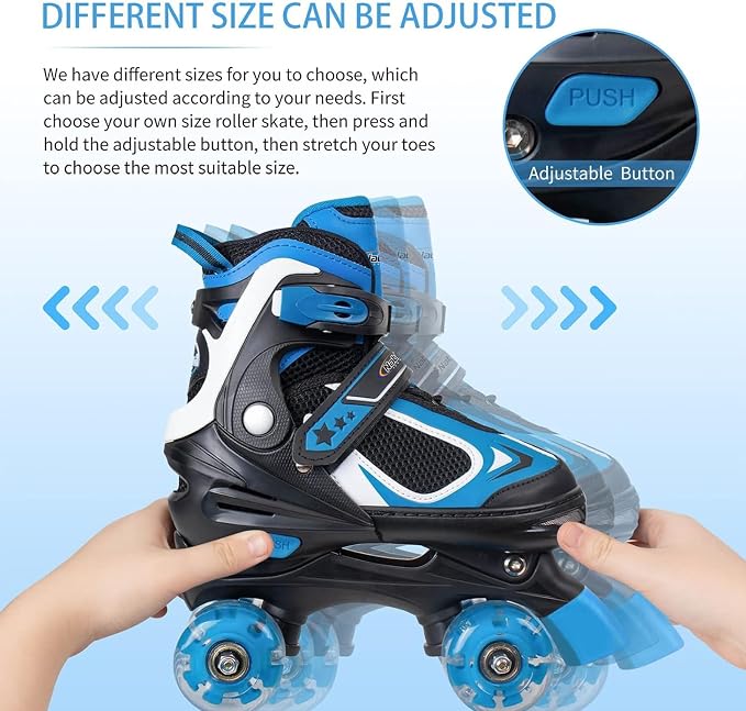 Nattork Kids Roller Skates for Boys Girls Kids, 4 Sizes Adjustable Quad Skates with All Light up Wheels - Birthday Gift for Indoor Outdoor Sports