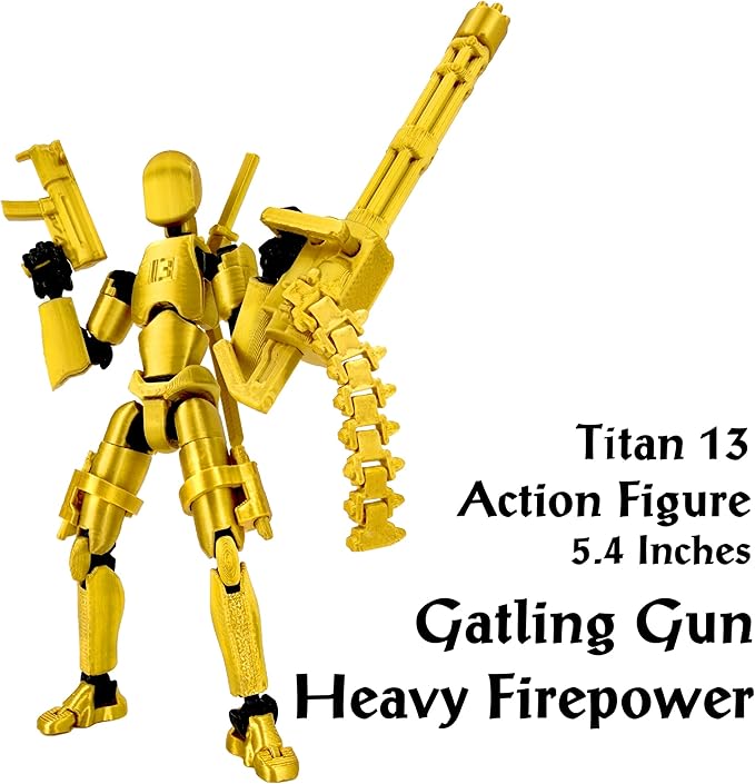 Gatling Gun Titan 13 Action Figure Set【Assembled】, Robot T Action Figure 3D Printed Dummy 13 Action Fidget Toys Figure Articulated, Lucky 13 for Collectors Desktop Decorations (Red-Black)
