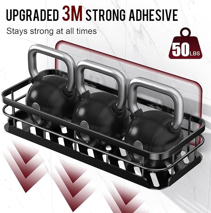 Large Capacity Shower Caddy, Heavy-Duty Adhesive Shower Organizers with Custom Aesthetic Design Soap, No Drilling Corner Shower Shelves, 5 Hooks for Bathroom Accessories, 3 Pack