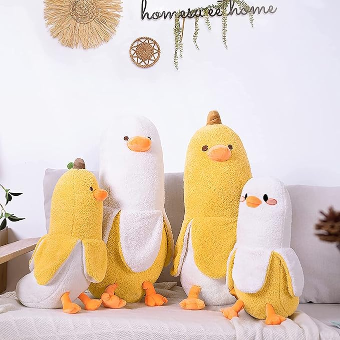 PEACH CAT Banana Duck Plush Pillow Duck Stuffed Animal Cute Banana Plushie for Girls and Boys White 27.5"