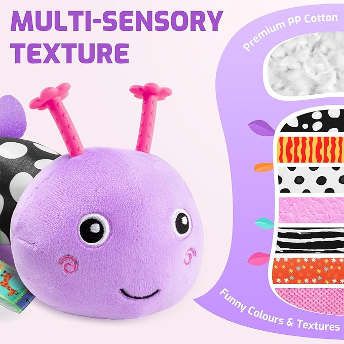 Sumobaby Baby Toys 0-6 6-12 Months, Music Caterpillar Plush Toy with Baby Mirror, Pull String&Crinkle Rattle,Infant Teething Toys,Tummy Time for 0-3-6-12 Month Boys Girls Newborn Gifts (Purple-Leaf)