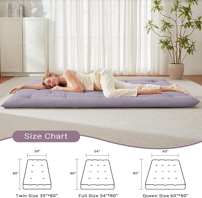 Japanese Floor Mattress, Futon Mattress Queen Size 60"x 80", 2.56" Thicken Tatami Mattress, Portable Foldable Floor Bed, Roll Up Futon Cushion, Suit for Camping Guest Room Dormitory (Grey)