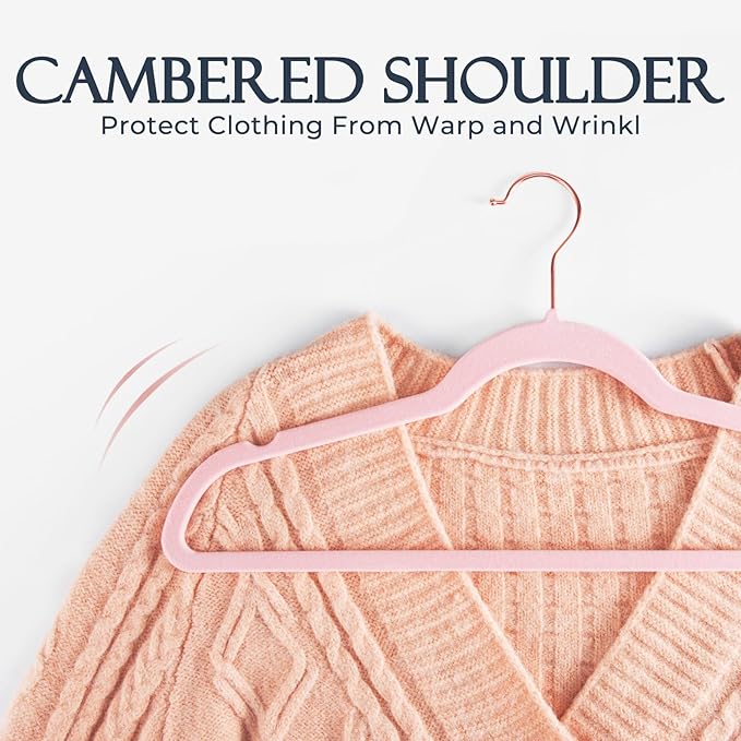 HOUSE DAY Pink Velvet Hangers 60 Pack, Premium Non-Slip Felt Clothes, Sturdy Heavy Duty Coat, Durable Hangers for Suits, Space Saving with No Hanger Mark, 360° Swivel Rotating Rose Gold Hook