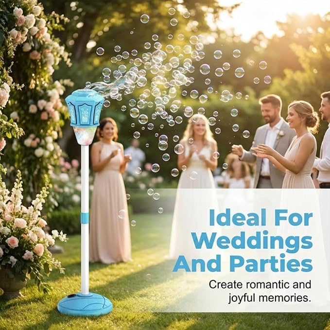 Automatic Bubble Machine - 2026 Adjustable Height Standing Bubble Blower with LED Lights & Music, Electric Bubble Maker for Birthday Party Wedding Outdoor Indoor Activities