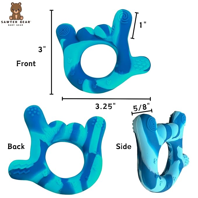 I Love You Silicone Hand Teether, Teethers for Babies 3-6 Months, Soft Teething Toys 6-12 Months bpa Free, Massaging Teething Relief (Blue)