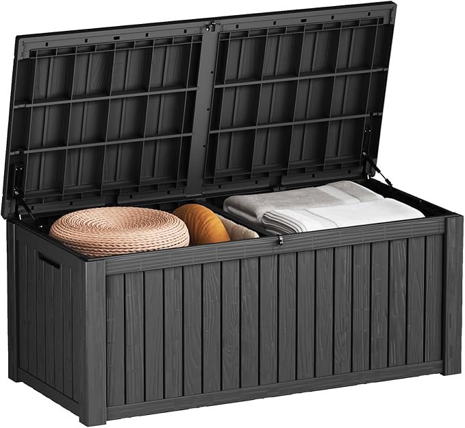 Outdoor Storage Box 180GAL Waterproof Resin Deck Box,UV-Resistant Lockable Package Delivery Bin for Garden Tools,Large Patio Outside Cushions,Pool Accessories Supplies,Chest,Furniture,Black