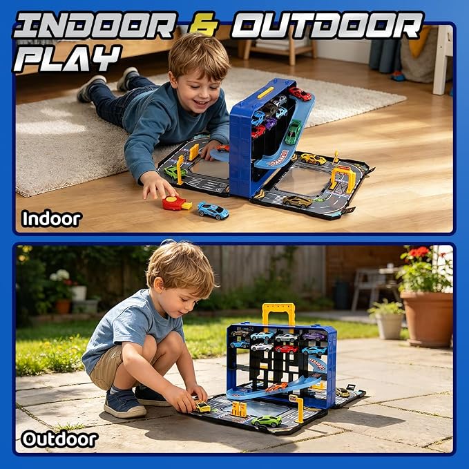 Drefirsa 32 in 1 Race Car Track Set, Toy Cars for Boys Age 3-5 4-7 | 16pcs Diecast Alloy Vehicle,1:64 Scale, 2 Launchers, Race Track, Portable Storage Case for Travel, Gift for 3 4 5 6 Year Boy