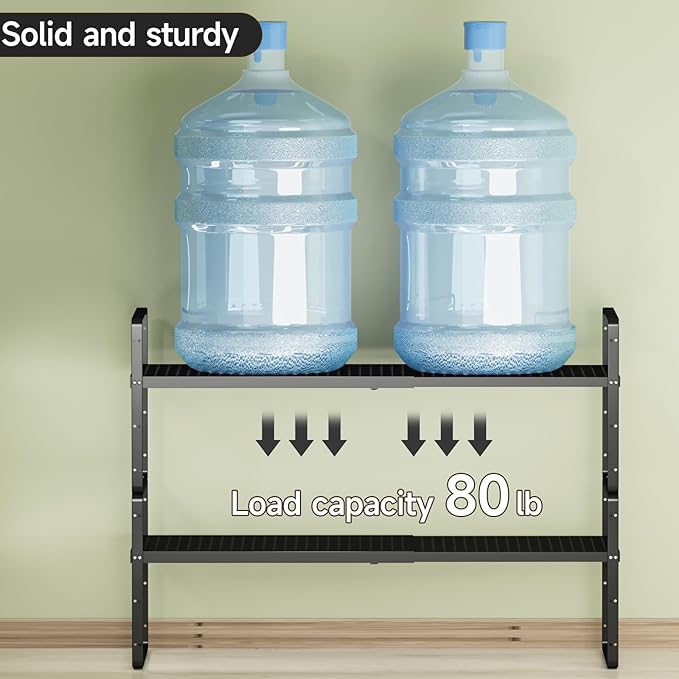 Expandable Cabinet Shelf Organizers, Stackable Metal Shelves Extender for Kitchen Countertop Storage, Adjustable Spices Shelves Rack Stand for Cupboard Pantry, Black