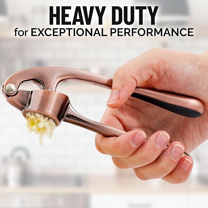 Zulay Kitchen Premium Garlic Press - Durable Garlic Masher with Soft, Easy to Squeeze Handle - Garlic Mincer Tool - Sturdy Easy to Clean Garlic Crusher (Copper)