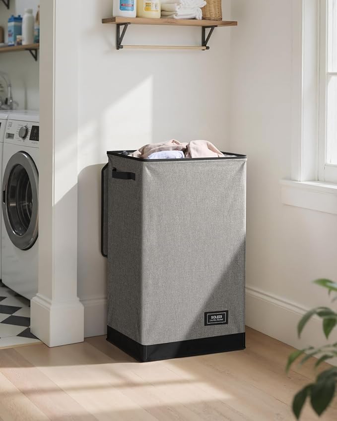 SOLEDI Laundry Hamper with Lid 90L Large & Tall Collapsible Laundry Basket, Clothes Hamper with Bag Removable Easy to Carry, Dirty Hampers for Bedroom, Bathroom, Dorm, College, Grey