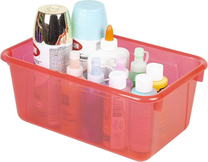 Storex Small Cubby Bins – Plastic Storage Containers for Classroom, 12.2 x 7.8 x 5.1 inches, Candy Red, 5-Pack (62475A05C)