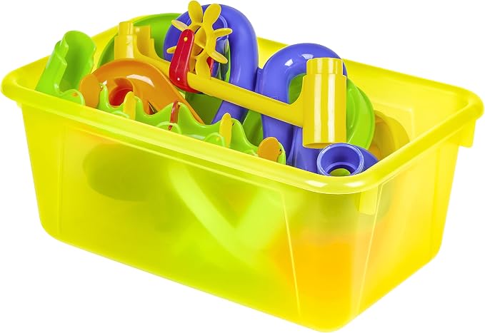 Storex Small Cubby Bins – Plastic Storage Containers for Classroom with Non-Snap Lid, 12.2 x 7.8 x 5.1 inches, Tint Yellow, 5-Pack (62482A05C)