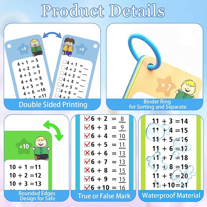 60Pack Math Flash Cards, Large Math Addition Subtraction Multiplication Division Table Flashcards Chart, with 60 Cards, 8 Dry Erase Markers, 4 Rings, for 1st, 2nd, 3rd Grades Classroom Home