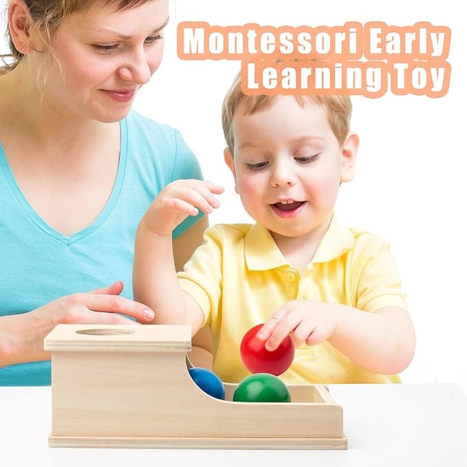 Busy edition Montessori Toys Object Permanence Box Soft Sound Wooden Baby Ball Drop Play for 6 Month 1 2 3 Year Old Toddlers Infant Early Age Toy (Red Green Blue)