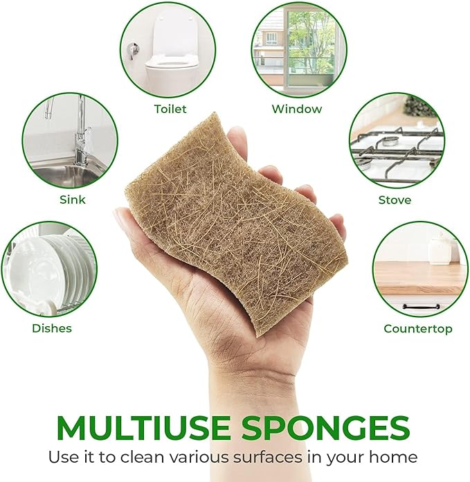 Biodegradable Natural Kitchen Sponge - Compostable Cellulose and Coconut Walnut Scrubber Sponge (24 Pack)