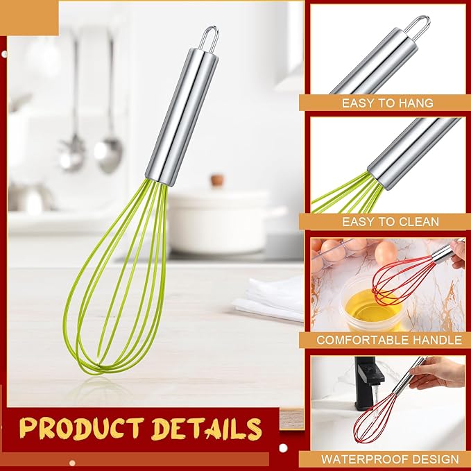 24 Sets 8 Inch Christmas Whisks Gifts DIY Fillable Christmas Tree Ornaments Xmas Colored Silicone Whisks for Cooking Heat Resistant Egg Beaters with Card Rope Bag for Candy Holder