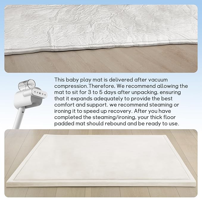 Baby Play Mat for Floor Nursery Rug Muscle Mat Area Rug Playroom Rug 71"x79" Playpen Mat Elastic Foam 1.3" Thick Crawling Mat for Babies,Toddlers, Infants, Kids,Cream