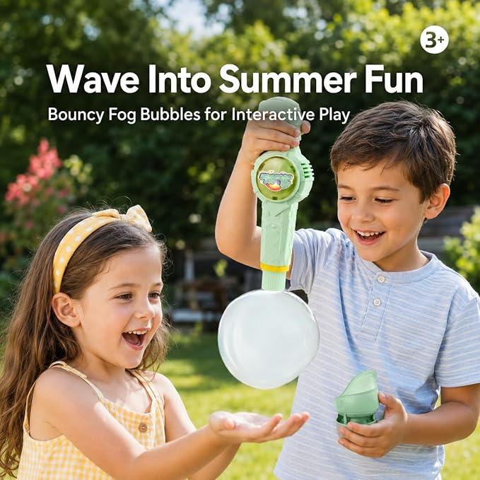 Fog Bubble Machine, Electric Smoke Bubble Maker with Music & Colorful Lights, Magic Interactive Bubble Fog Game for Kids Parties Gift, Includes 3 Refills, Pink