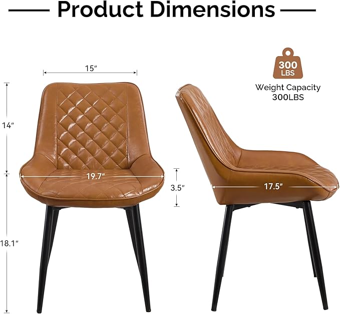 Dining Chair Set of 8, Modern Dining Chairs with Thick Cushions, Faux Leather Upholstered Kitchen Dining Room Chairs with Metal Adjustable Legs for Dining Living Room, Brown