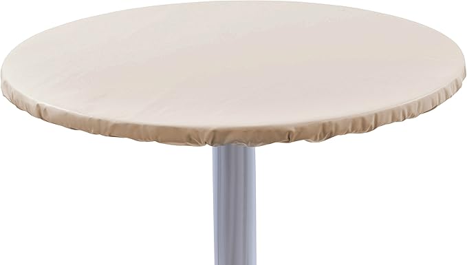 Yourtablecloth Heavy Duty Vinyl Round Fitted Tablecloth (Table Cover) with Flannel Backing Vibrant Colors Elasticized Tablecloth Great for Indoor and Outdoor Dining and Playing Cards 60" Sand